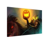 Spooky Pumpkin Horsemen Seasonal Canvas Wall Art - Holiday Prints for Winter, Autumn, Spring & Festive Decor Large (30 x 20 cm - 12" x 8" inch)
