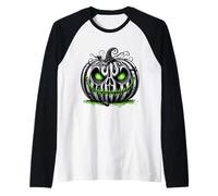 Spooky Pumpkin White Stripes Eyes grin Raglan Baseball Tee