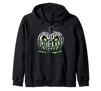Spooky pumpkin white stripes eyes grin Zip Hoodie