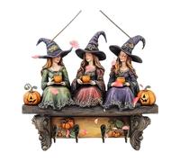 Spooky Pumpkin Witch Key Holder for Wall,Halloween Themed Wooden Key Rack with 4 Hooks, Rustic Wall Mounted Organiser for Entrance, Hallway, Dorm Door Decor