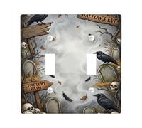 Spooky Raven Cemetery Theme Halloween Double Light Switch Cover Plate