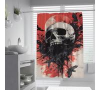 Spooky Red Black Skeleton Shower Curtain Gothic Halloween Bath 200x220cm