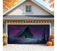 Spooky Rustic Barn Garage Door Cover, Large Halloween Decorations for Indoor and Outdoor Use, Autumn Party Background Decor 157x71 Inch