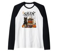 Spooky Salem Bookish Club Witchy Cat Reader Halloween Design Raglan Baseball Tee