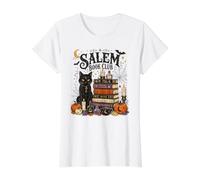 Spooky Salem Bookish Club Witchy Cat Reader Halloween Design Value Graphic T-Shirt, Women, White, S
