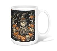 Spooky Scarecrow And Jack-o'-lantern Halloween Ceramic Coffee Mug 15oz