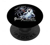 Spooky Season Ghost And Giant Spider Funny Design PopSockets Adhesive PopGrip