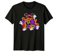 Spooky Season Halloween Holidays Mens T-Shirt Womens Graphic Tee Unisex Top Jack O Lantern Ghost Bat Design 2XL Black