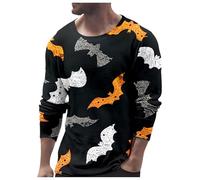 Spooky Season Shirts Men Ugly Pumpkin Bat Vintage Print Streetwear Workout Sport Shirt Funny Adult Costumes Bloody Printed Tops for Costume Theme Parties Black