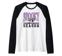 Spooky Season Vintage Halloween Bow Fall Vibes Ghost Purple Raglan Baseball Tee