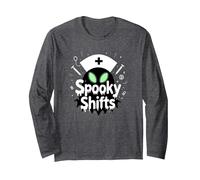 Spooky Shifts: Alien Nurse Halloween for Medical Staff Long Sleeve T-Shirt, Adult Unisex, Dark Heather Grey, M