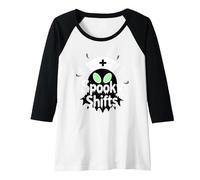 Spooky Shifts: Alien Nurse Halloween for Medical Staff Raglan Baseball Tee, Women, Black/White, L