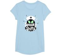 Spooky Shifts: Alien Nurse Halloween for Medical Staff T-Shirt, Girls, Baby Blue, Medium