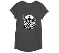 Spooky Shifts: Alien Nurse Halloween for Medical Staff T-Shirt, Girls, Dark Heather Grey, Medium