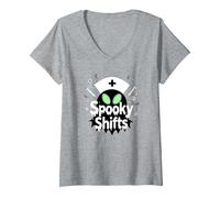 Spooky Shifts: Alien Nurse Halloween for Medical Staff V-Neck T-Shirt, Women, Heather Grey, L
