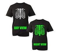Spooky Skelebones Halloween Glow in The Dark T-Shirt, Skeleton Scary Costume Pumpkin Horror Unisex Kids Adults Top (Black, XL)