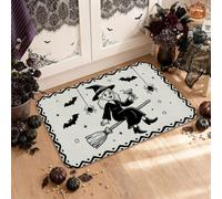 Spooky Skeleton and Witch Halloween Quote Kitchen Rugs 16x24 Inch