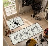 Spooky Skeleton and Witch Halloween Quote Kitchen Rugs Sets of 2