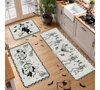 Spooky Skeleton and Witch Halloween Quote Kitchen Rugs Sets of 3