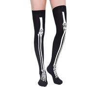 Spooky Skeleton Bloody Thigh High Stockings - Zombie, Nurse, Cheerleader Costume Accessory for Halloween & Cosplay