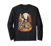 Spooky Skeleton Exploring the deep Forest with a Feline Long Sleeve T-Shirt