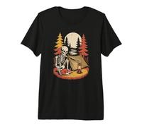 Spooky Skeleton Exploring the deep Forest with a Feline Premium T-Shirt