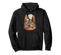 Spooky skeleton exploring the deep forest with a feline Pullover Hoodie