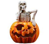 Spooky Skeleton Figurines, Horror Skeleton Statue, Realistic Human Skull Pumpkin Model, Resin Made, Eye Catching Design, Multiple Usage for Desk, Tabletop, Cabinet, Halloween Props