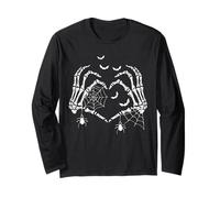 Spooky Skeleton Hands Heart Sign Halloween Vibes Women Girls Long Sleeve T-Shirt