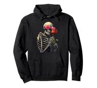 Spooky Skeleton in Heart Glasses Gothic Valentine's Day Goth Pullover Hoodie