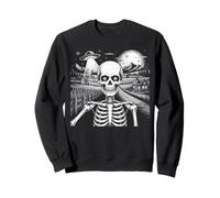 Spooky Skeleton Selfie with Spaceship Alien UFO Halloween Sweatshirt