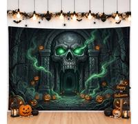 Spooky Skull Arch Halloween Decor Backdrop Banner 83x59 Inch | Jack-o'-lanterns, Photo Backdrop, Haunted Arch, Spectral Mist, Gothic Stone Architecture, Spooky Fantasy Art
