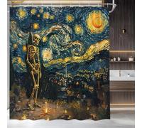 Spooky Skull Shower Curtain Halloween Gothic Skeleton Starry Night Art Rustic Bathtub Creative Animal Fabric Bathroom Decor Set,36x70 inch
