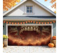 Spooky Skulls Garage Door Cover, Large Halloween Decorations, Artistic Horror Background for Outdoor Fall Decor 157x71 Inch