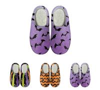 Spooky Slippers Women Halloween Slippers Women Ghost Unisex Halloween Slipper Cute Fuzzy Sliders Warm Pumpkin Sliders Soft Slip On Slides Indoor House Slides Cozy Plush Slipper