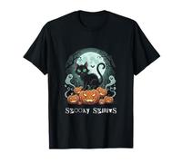 Spooky Spirits Black Cat and Pumpkins Halloween T-Shirt