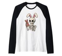 Spooky Spring Skeleton Bunny Headband Donut Art Raglan Baseball Tee