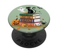 Spooky Story Season Cat Ghost Pumpkin Halloween Books PopSockets Adhesive PopGrip
