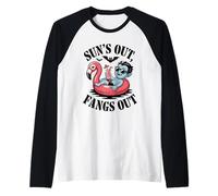 Spooky Summer Vampire Design - Sun, Fangs & Poolside Fun Raglan Baseball Tee