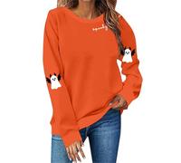 Spooky Sweaters For Women Ladies Ghost Sweatshirt Funny Casual Pullover Comfy Long Sleeve Fall Warm Fashion Top Outdoor Halloween Clothes (Orange, XXL)