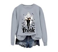 Spooky Sweaters For Women Sexy Ghost Graphic Pullover Witchy Novelty Blouse Trendy Long Sleeve Fall Festive Jumper Horror Theme Festival Costume (Grey, XXL)