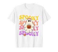 Spooky Vibes Ghost Holding Pumpkin Halloween Groovy Costume Value Graphic T-Shirt, Men, White, L