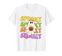 Spooky Vibes Ghost Holding Pumpkin Halloween Groovy Costume Value Graphic T-Shirt, Men, White, L
