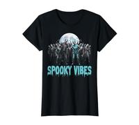 Spooky Vibes Zombies with Full Moon Halloween Summerween Value Graphic T-Shirt, Women, Black, M