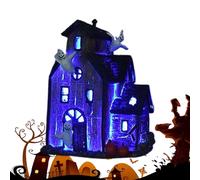 Spooky Village Ornament 19 X 11 X 25.5 Cm Spooky Village Haunted House With LED Lights Black Heavy Duty Glowing Haunted House Figurine For Table Bedroom Kitchen Indoor Halloween Scenes