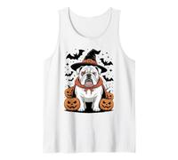 Spooky White English Bulldog Witch Hat Pumpkins Halloween Tank Top