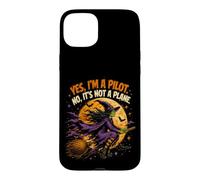Spooky Witch Pilot Broomstick Full Moon Haunted Vintage Case for iPhone 15 Plus