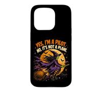 Spooky Witch Pilot Broomstick Full Moon Haunted Vintage Case for iPhone 15 Pro