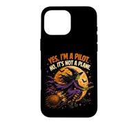 Spooky Witch Pilot Broomstick Full Moon Haunted Vintage Case for iPhone 16 Pro Max