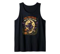 Spooky Witch Pilot Broomstick Full Moon Haunted Vintage Tank Top